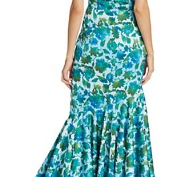 AMUR Edie Watercolor Floral Dress - CERULEAN LOTUS BLOCKPRINT - Size 0 2 - Picture 3 of 5